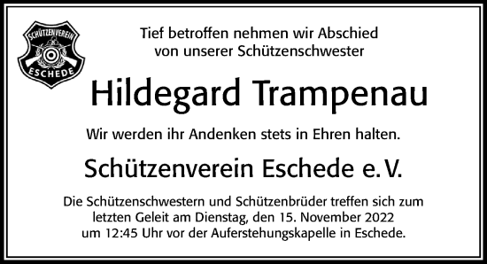 Traueranzeige von Hildegard Trampenau von Cellesche Zeitung