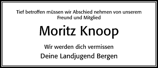Traueranzeige von Moritz Knoop von Cellesche Zeitung