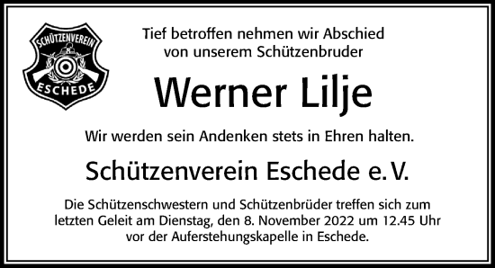 Traueranzeige von Werner Lilje von Cellesche Zeitung