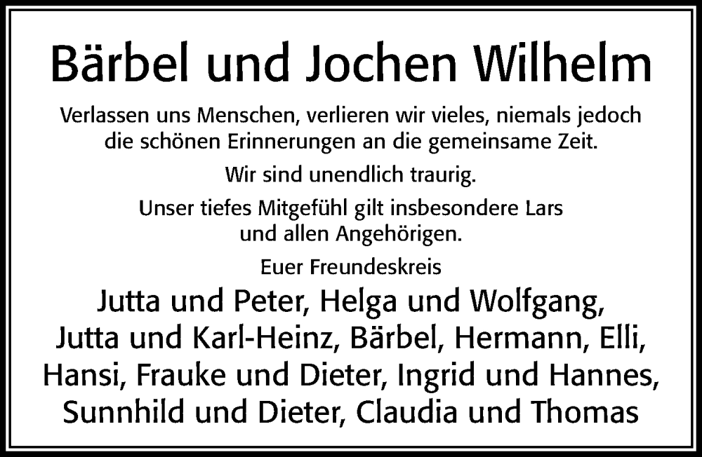  Traueranzeige für Bärbel Wilhelm vom 24.12.2022 aus Cellesche Zeitung