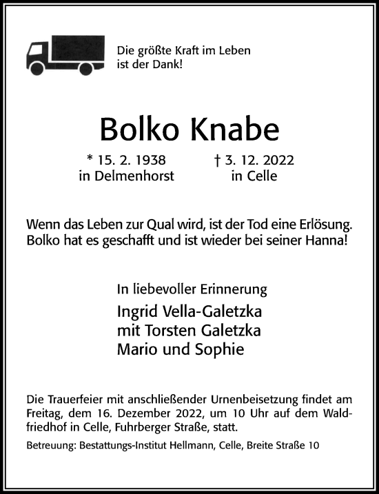 Traueranzeige von Bolko Knabe von Cellesche Zeitung