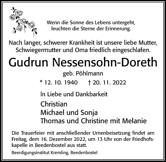 Traueranzeige von Gudrun Nessensohn-Doreth von Cellesche Zeitung
