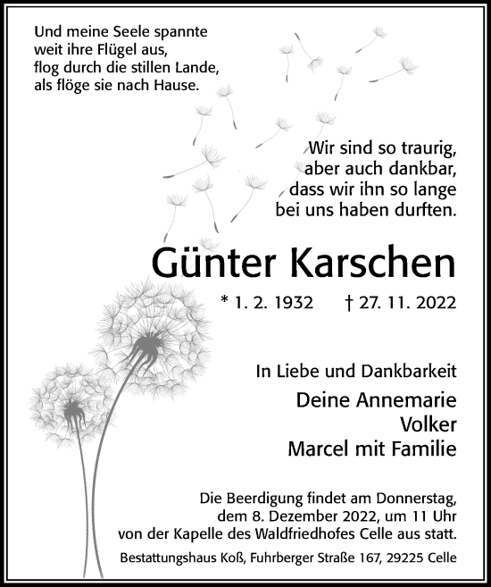 Traueranzeige von Günter Karschen von Cellesche Zeitung