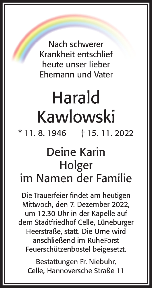 Traueranzeige von Harald Kawlowski von Cellesche Zeitung