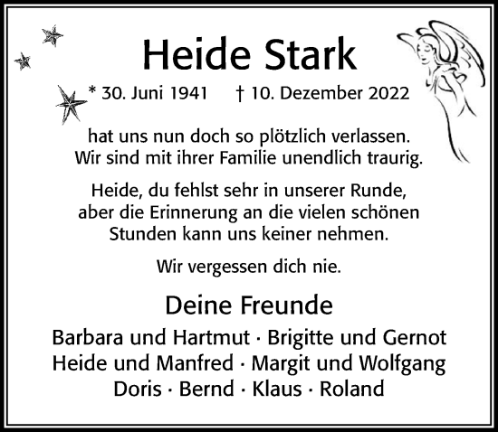 Traueranzeige von Heide Stark von Cellesche Zeitung