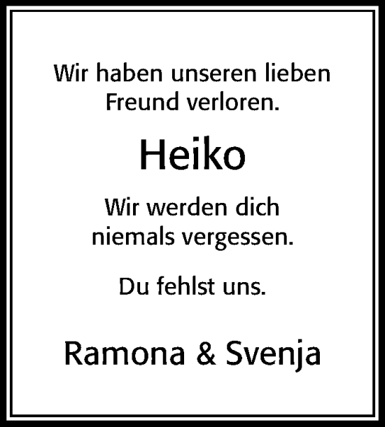 Traueranzeige von Heiko  von Cellesche Zeitung