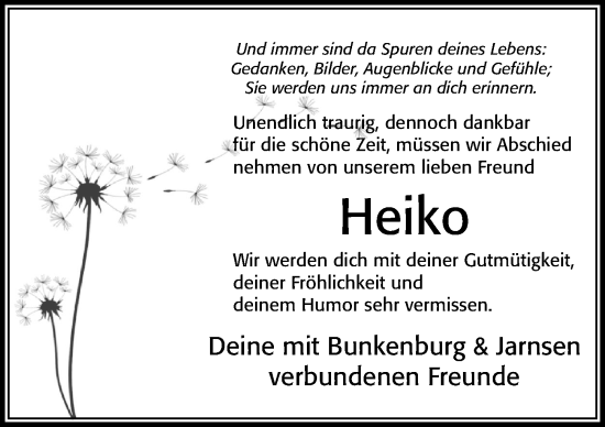 Traueranzeige von Heiko Meinecke von Cellesche Zeitung