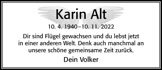Traueranzeige von Karin Alt von Cellesche Zeitung