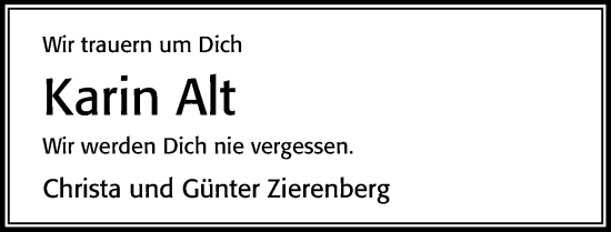 Traueranzeige von Karin Alt von Cellesche Zeitung