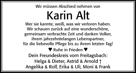 Traueranzeige von Karin Alt von Cellesche Zeitung
