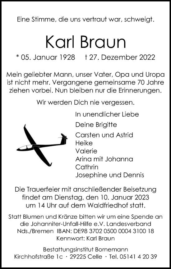 Traueranzeige von Karl Braun von Cellesche Zeitung