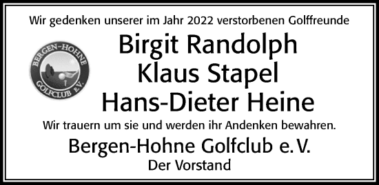Traueranzeige von Klaus Stapel von Cellesche Zeitung
