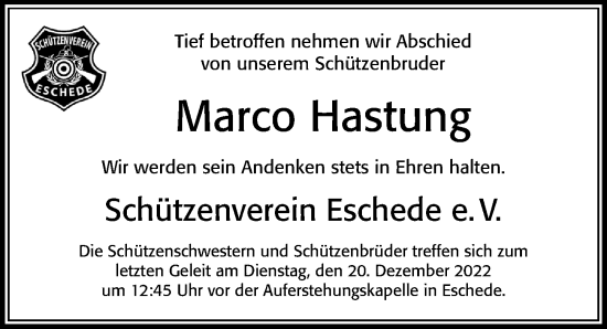 Traueranzeige von Marco Hastung von Cellesche Zeitung