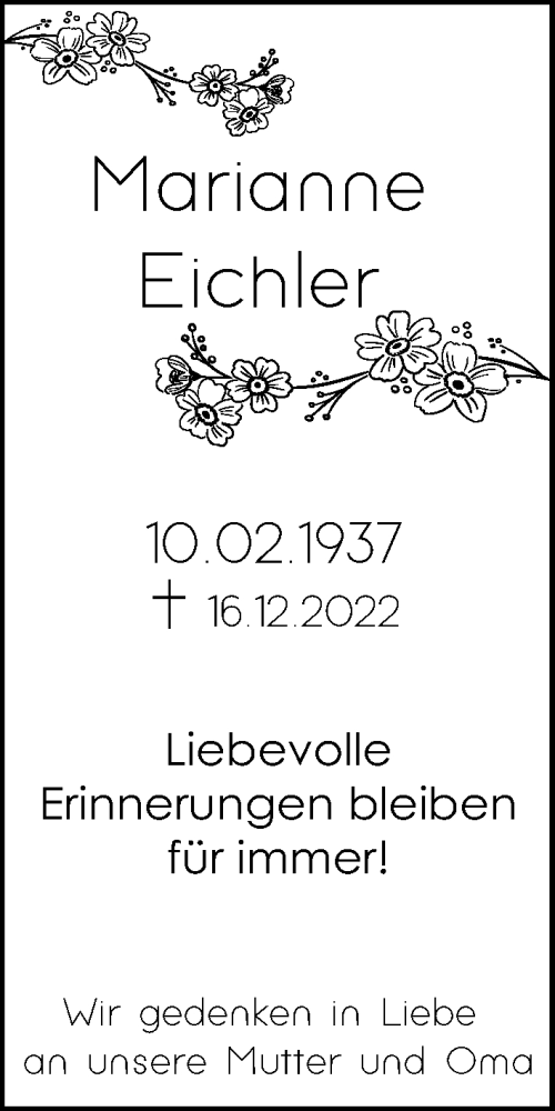 Traueranzeige von Marianne Eichler von Cellesche Zeitung