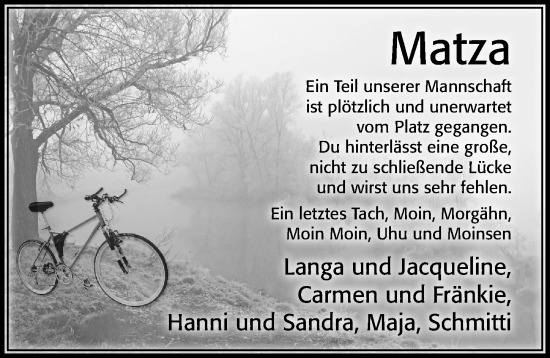 Traueranzeige von Matza  von Cellesche Zeitung