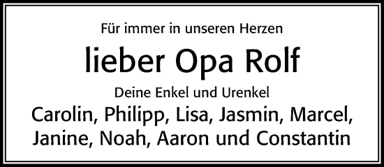 Traueranzeige von Opa Rolf  von Cellesche Zeitung