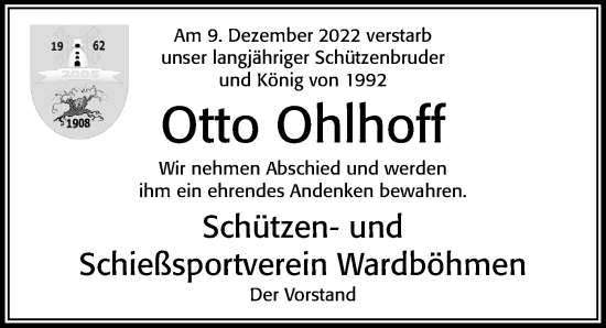 Traueranzeige von Otto Ohlhoff von Cellesche Zeitung