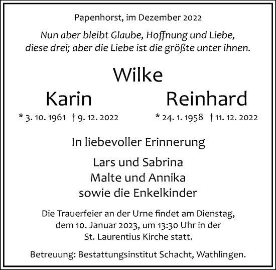 Traueranzeige von Reinhard Wilke von Cellesche Zeitung