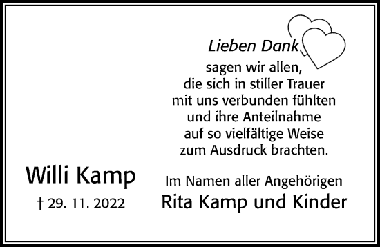 Traueranzeige von Willi Kamp von Cellesche Zeitung