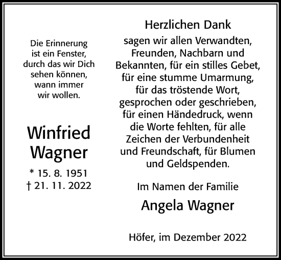 Traueranzeige von Winfried Wagner von Cellesche Zeitung