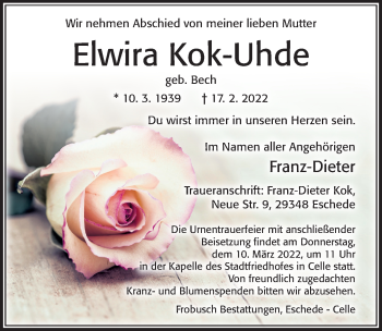 Traueranzeige von Elwira Kok-Uhde von Cellesche Zeitung