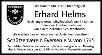 Traueranzeige von Erhard Helms von Cellesche Zeitung