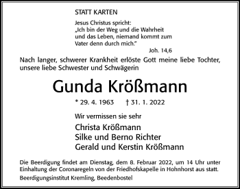 Traueranzeige von Gunda Krößmann von Cellesche Zeitung