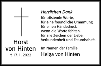 Traueranzeige von Horst von Hinten von Cellesche Zeitung