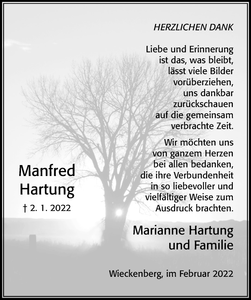  Traueranzeige für Manfred Hartung vom 19.02.2022 aus Cellesche Zeitung