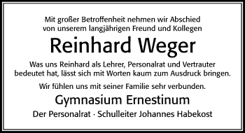 Traueranzeige von Reinhard Weger von Cellesche Zeitung