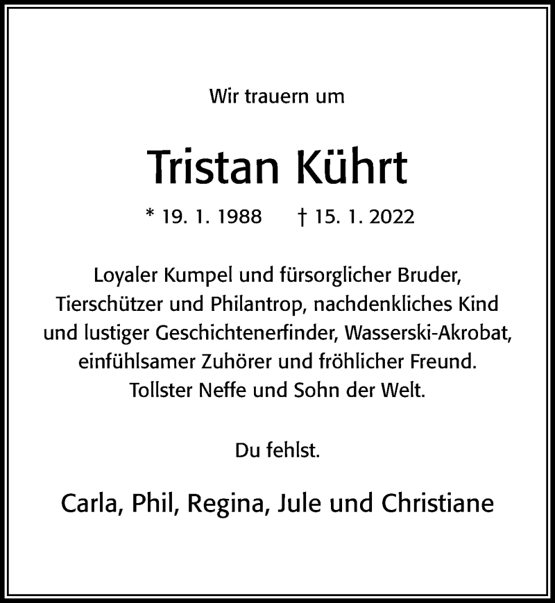  Traueranzeige für Tristan Kührt vom 05.02.2022 aus Cellesche Zeitung