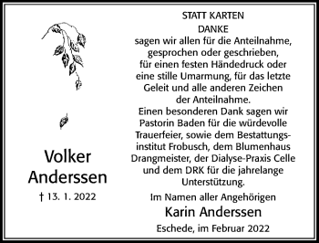 Traueranzeige von Volker Anderssen von Cellesche Zeitung