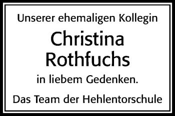 Traueranzeige von Christina Rothfuchs von Cellesche Zeitung