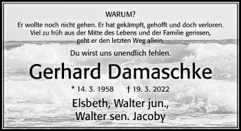 Traueranzeige von Gerhard Damaschke von Cellesche Zeitung