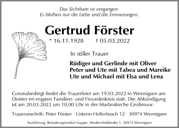 Traueranzeige von Gertrud Förster von Cellesche Zeitung