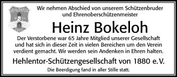 Traueranzeige von Heinz Bokeloh von Cellesche Zeitung