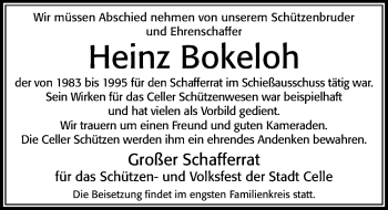 Traueranzeige von Heinz Bokeloh von Cellesche Zeitung