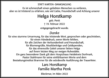 Traueranzeige von Helga Horstkamp von Cellesche Zeitung