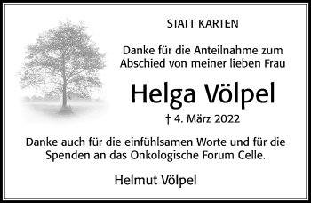 Traueranzeige von Helga Völpel von Cellesche Zeitung