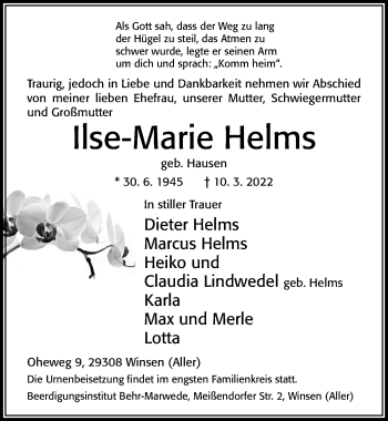 Traueranzeige von Ilse-Marie Helms von Cellesche Zeitung