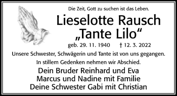 Traueranzeige von Lieselotte Rausch von Cellesche Zeitung