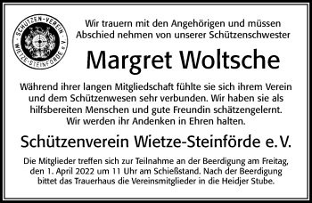 Traueranzeige von Margret Woltsche von Cellesche Zeitung