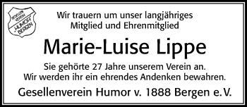Traueranzeige von Marie-Luise Lippe von Cellesche Zeitung