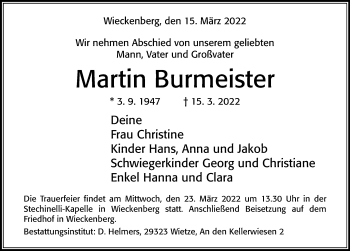 Traueranzeige von Martin Burmeister von Cellesche Zeitung