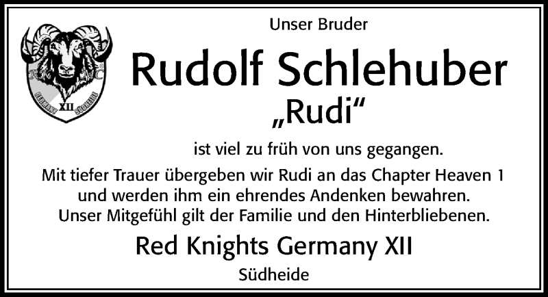  Traueranzeige für Rudolf Schlehuber vom 30.03.2022 aus Cellesche Zeitung