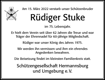 Traueranzeige von Rüdiger Stuke von Cellesche Zeitung