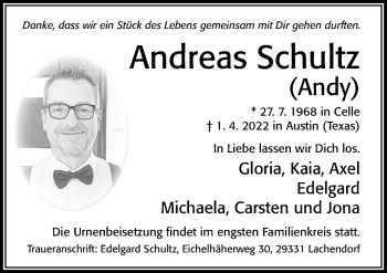 Traueranzeige von Andreas Schultz von Cellesche Zeitung