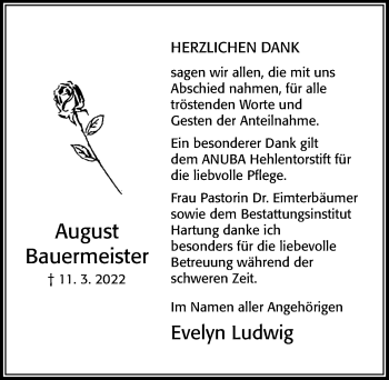 Traueranzeige von August Bauermeister von Cellesche Zeitung