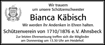 Traueranzeige von Bianca Käbisch von Cellesche Zeitung
