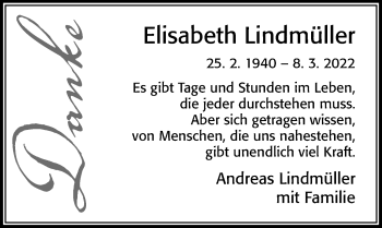 Traueranzeige von Elisabeth Lindmüller von Cellesche Zeitung